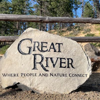 Great River - Where People and Nature Connect, engraved stone sign